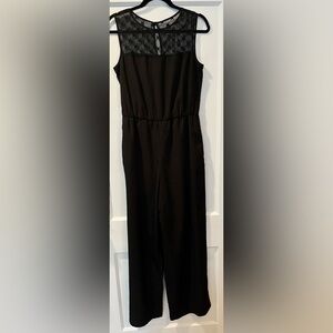 Beige by eci Black Wide Leg Sleeveless Lace Detail Jumpsuit Size 6